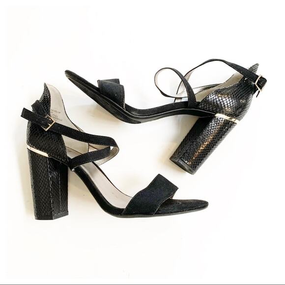 a.n.a Reptile Strappy Block Heel Black Size 10 - Picture 1 of 13